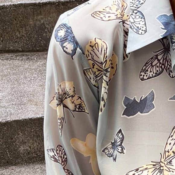 Boho Butterfly Print Sheer Button Up Top Work - Picture 5 of 6